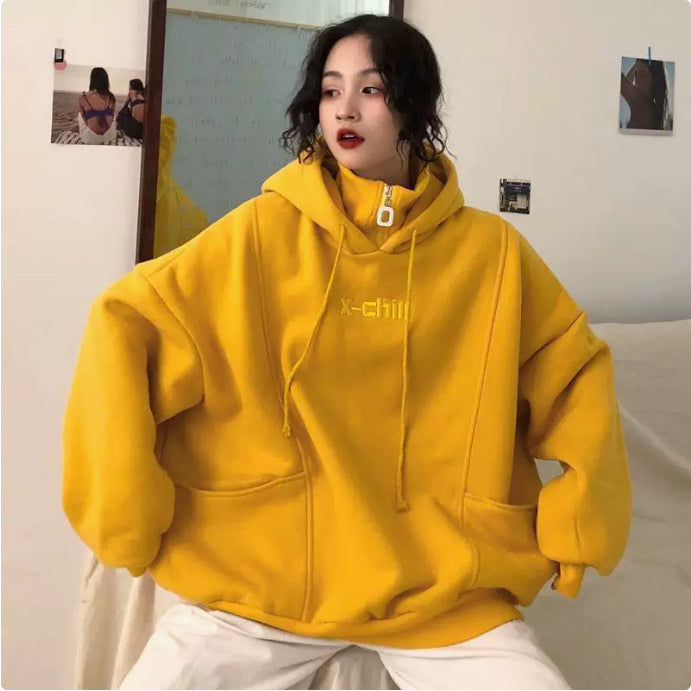 Damen Hoodies Herbst Winter Neuer Koreanischer Stil Studenten Locker Bestickt Einfach Plus Samt Hohe Qualität Weiche Damenbekleidung Schick