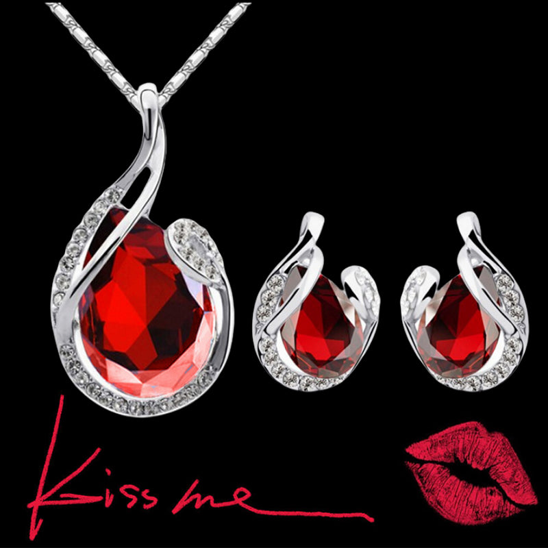 3-teiliges Strass-Halsketten-Set mit Ohrringen, modischer Tropfen-förmiger Schmuck für Frauen zum Valentinstag