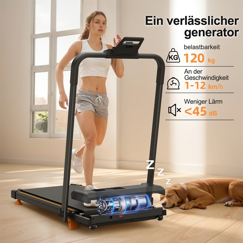 Büro-Heimtisch-Laufbänder, kompakte Schreibtisch-Laufbänder mit geneigten tragbaren Laufbändern, 2-in-1-Laufbänder zum Gehen, Laufen und Joggen, mit einer Gewichtsbelastbarkeit von 120 kg