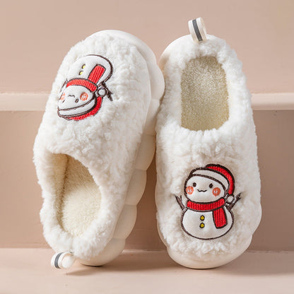 Cute snowman slippers for winter, warm, plush, thick-soled, non-slip, for couples, soft-bottomed slippers, bedroom slippers