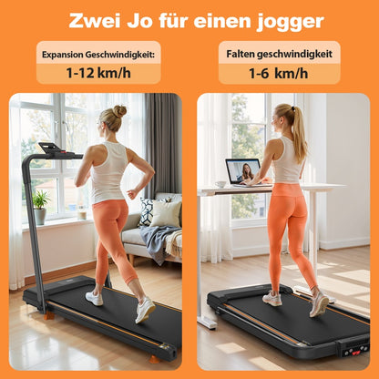 Büro-Heimtisch-Laufbänder, kompakte Schreibtisch-Laufbänder mit geneigten tragbaren Laufbändern, 2-in-1-Laufbänder zum Gehen, Laufen und Joggen, mit einer Gewichtsbelastbarkeit von 120 kg