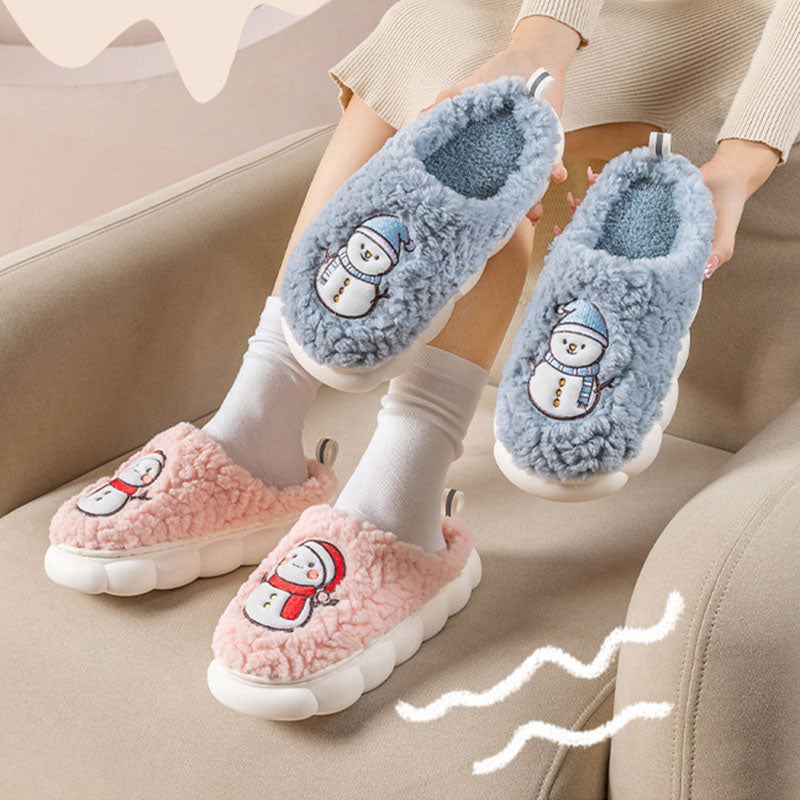 Cute snowman slippers for winter, warm, plush, thick-soled, non-slip, for couples, soft-bottomed slippers, bedroom slippers