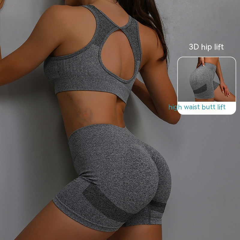 Sports Fitness Yoga Suit Breathable Hip-lifting Shorts And Hollow Out Back Bra Womens Clothing