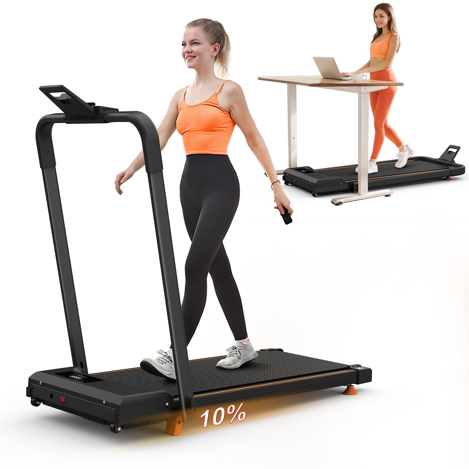 Büro-Heimtisch-Laufbänder, kompakte Schreibtisch-Laufbänder mit geneigten tragbaren Laufbändern, 2-in-1-Laufbänder zum Gehen, Laufen und Joggen, mit einer Gewichtsbelastbarkeit von 120 kg