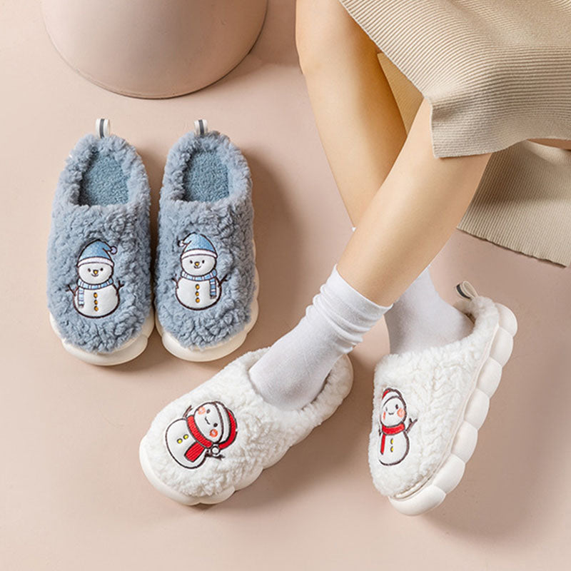 Cute snowman slippers for winter, warm, plush, thick-soled, non-slip, for couples, soft-bottomed slippers, bedroom slippers