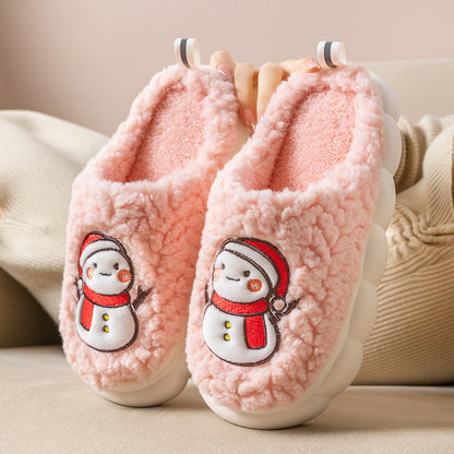 Cute snowman slippers for winter, warm, plush, thick-soled, non-slip, for couples, soft-bottomed slippers, bedroom slippers
