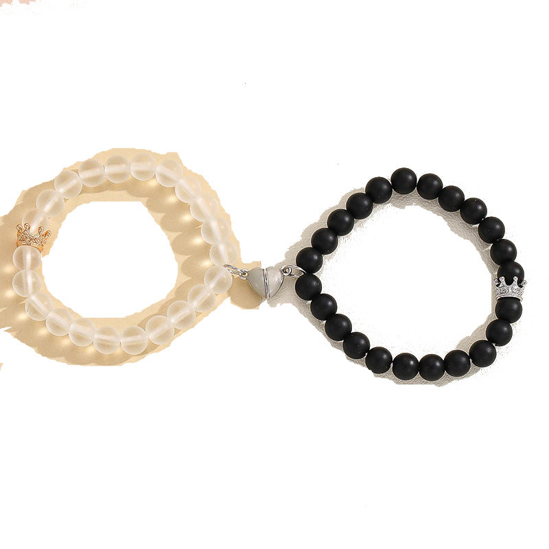 Handgefertigtes Kronen-Perlen-Charms-Armband, leuchtendes Herz, im Dunkeln leuchtendes Partnerarmband für Liebhaber, Männer und Frauen, fluoreszierendes Geschenk