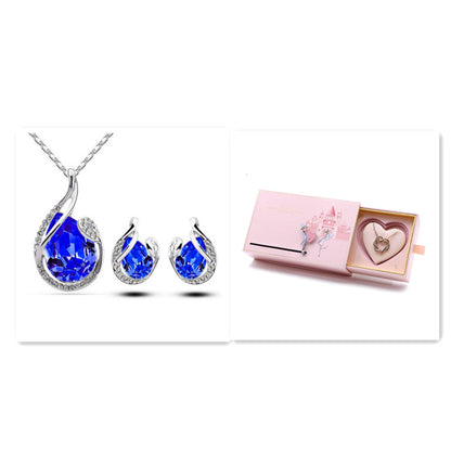 3-teiliges Strass-Halsketten-Set mit Ohrringen, modischer Tropfen-förmiger Schmuck für Frauen zum Valentinstag