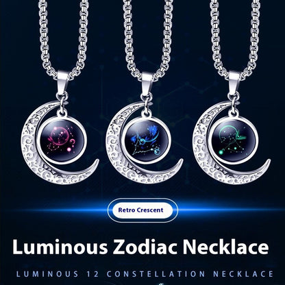 12 Sternzeichen Mond Stern Leuchtende Halskette Anhänger Schmuck Damen Anhänger Hohler Leuchtender Stein Halskette Geschenk