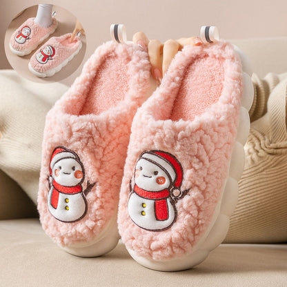 Cute snowman slippers for winter, warm, plush, thick-soled, non-slip, for couples, soft-bottomed slippers, bedroom slippers