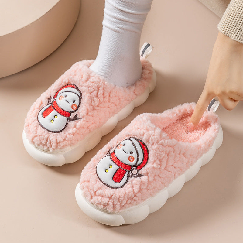 Cute snowman slippers for winter, warm, plush, thick-soled, non-slip, for couples, soft-bottomed slippers, bedroom slippers