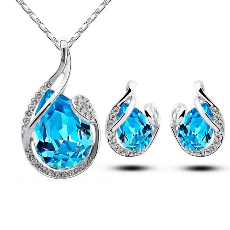3-teiliges Strass-Halsketten-Set mit Ohrringen, modischer Tropfen-förmiger Schmuck für Frauen zum Valentinstag