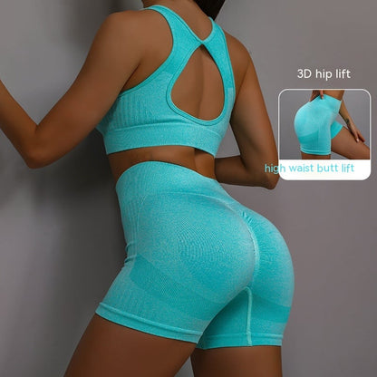 Sports Fitness Yoga Suit Breathable Hip-lifting Shorts And Hollow Out Back Bra Womens Clothing