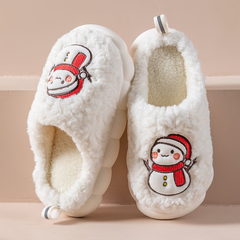 Cute snowman slippers for winter, warm, plush, thick-soled, non-slip, for couples, soft-bottomed slippers, bedroom slippers