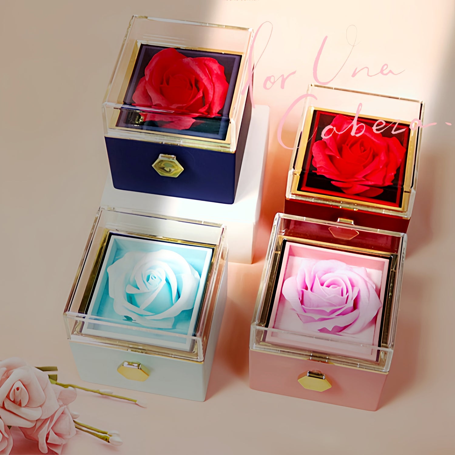 Rotierende Seife Blume Rose Geschenkbox Kreative Rotierende Rose Schmuck Verpackung Box Valentinstag Geschenk für Frauen
