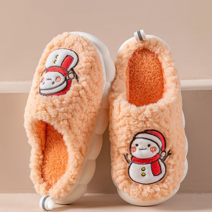 Cute snowman slippers for winter, warm, plush, thick-soled, non-slip, for couples, soft-bottomed slippers, bedroom slippers