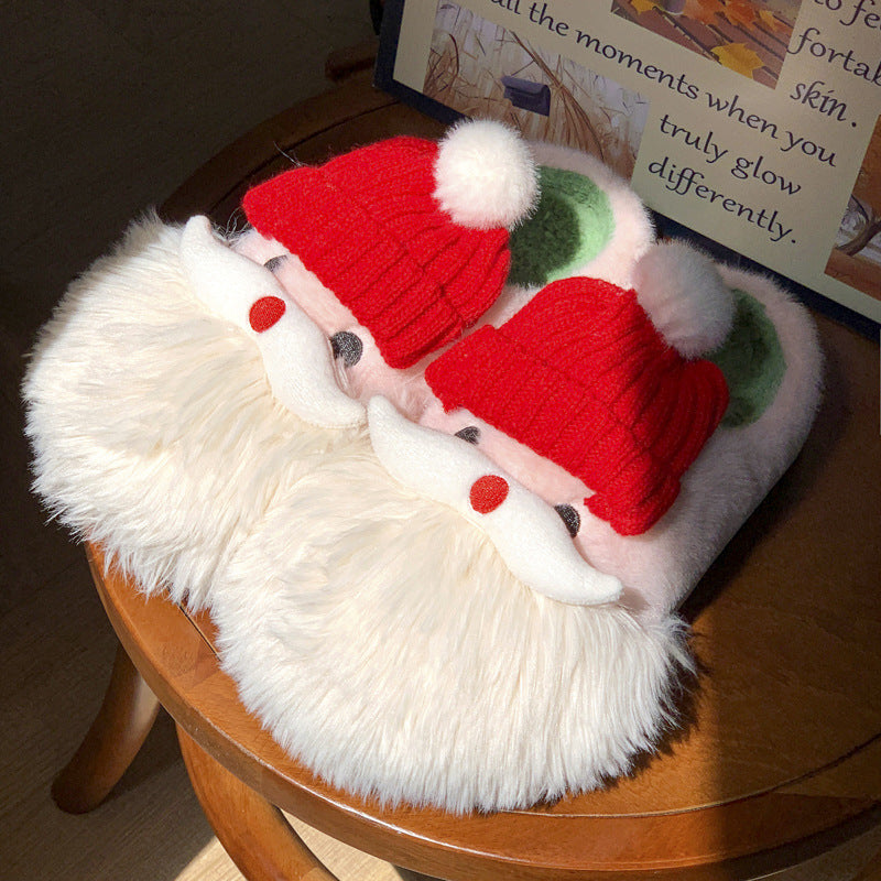Süße Weihnachtsmann Hausschuhe Winter Warm Indoor rutschfeste Boden Plüschschuhe für Frauen