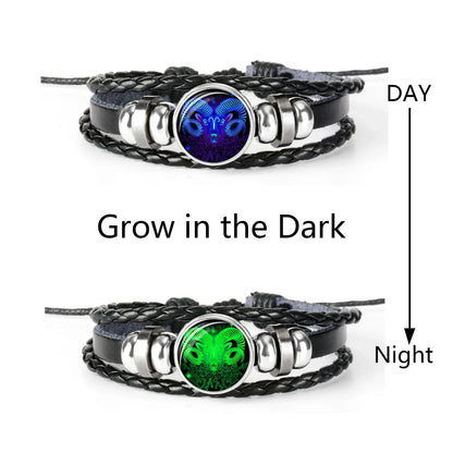 Zodiac Sign Luminous Bracelet Fashionable Night Light Punk Style Starry Sky Bracelet for Men, Women and Children