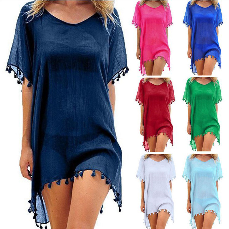 Damenblusen Lockere Chiffonkleider Sommer Strand Tunika Überzieh-Shirt