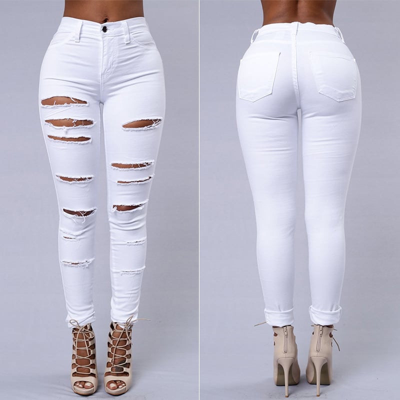 Zerrissene Jeans für Frauen, enge Hosen, lässige High-Waist-hose