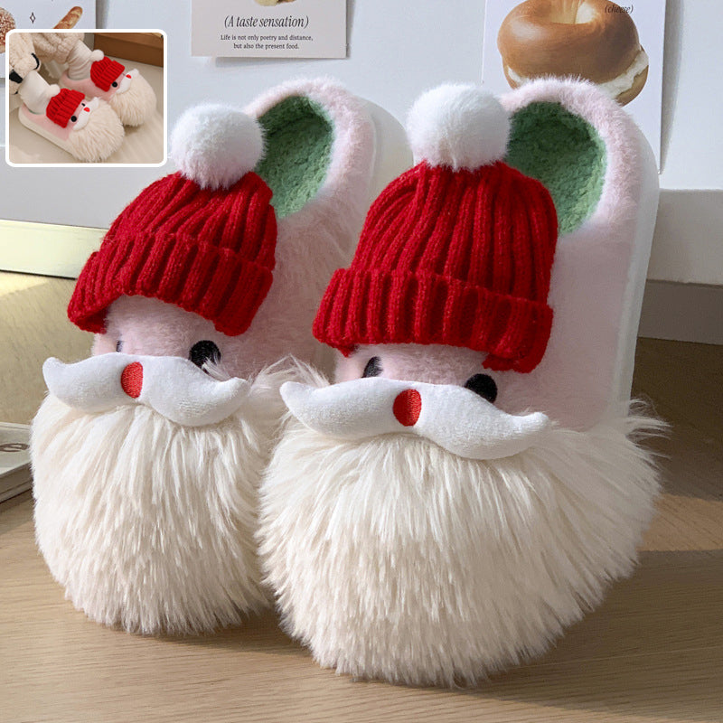 Süße Weihnachtsmann Hausschuhe Winter Warm Indoor rutschfeste Boden Plüschschuhe für Frauen