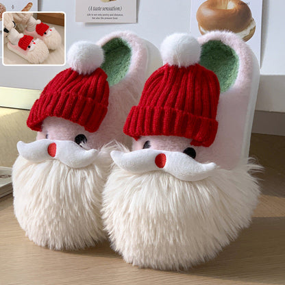 Süße Weihnachtsmann Hausschuhe Winter Warm Indoor rutschfeste Boden Plüschschuhe für Frauen