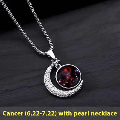 12 Sternzeichen Mond Stern Leuchtende Halskette Anhänger Schmuck Damen Anhänger Hohler Leuchtender Stein Halskette Geschenk