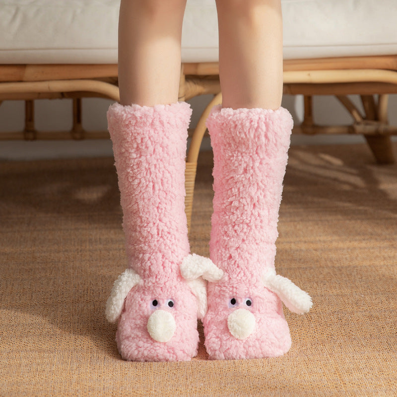 Süße Cartoon-Hund Bodensocken Winterwarme Rutschfeste Plüschsocken für Frauen