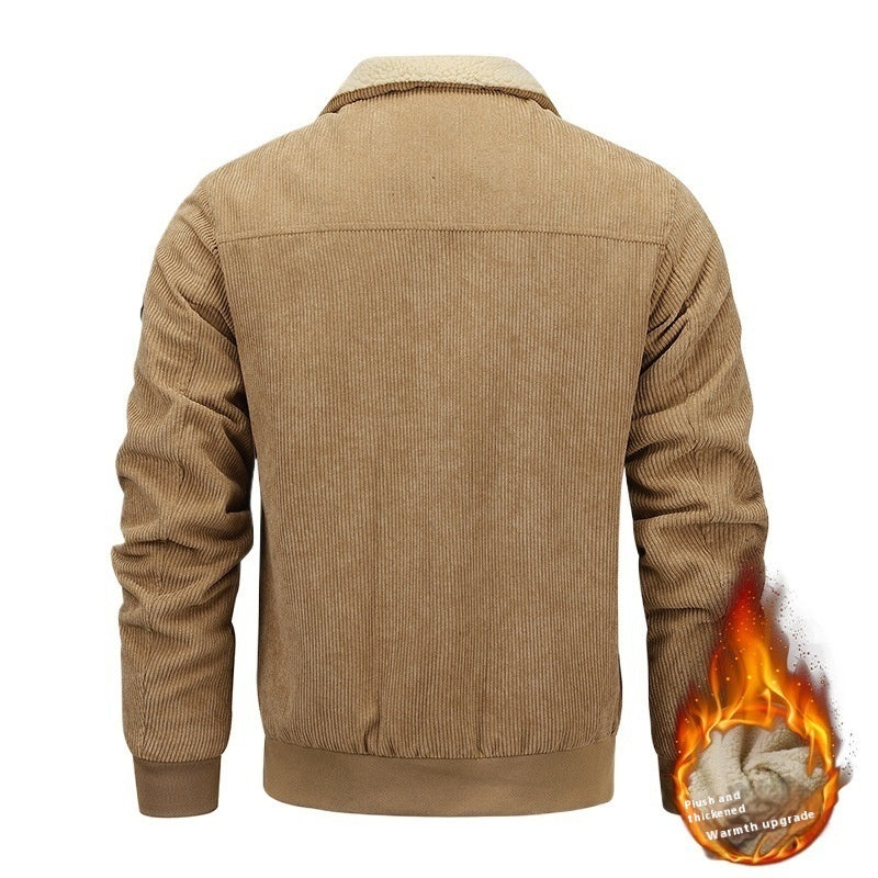 Winter-Fleecejacke mit Kragen und Taschen, warme, dicke Baumwolljacke für Herren