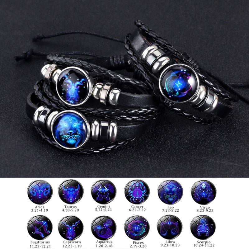 Zodiac Sign Luminous Bracelet Fashionable Night Light Punk Style Starry Sky Bracelet for Men, Women and Children