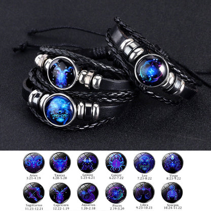 Zodiac Sign Luminous Bracelet Fashionable Night Light Punk Style Starry Sky Bracelet for Men, Women and Children