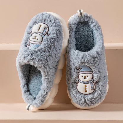 Cute snowman slippers for winter, warm, plush, thick-soled, non-slip, for couples, soft-bottomed slippers, bedroom slippers