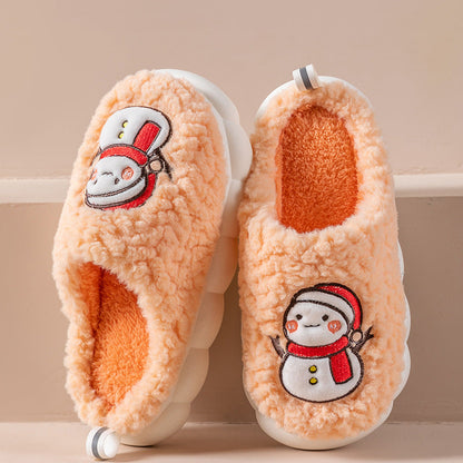 Cute snowman slippers for winter, warm, plush, thick-soled, non-slip, for couples, soft-bottomed slippers, bedroom slippers
