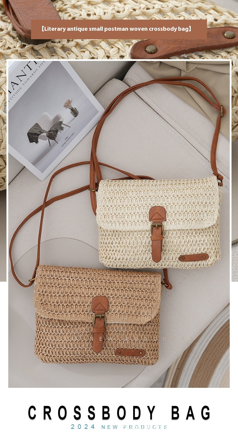 Damen Sommer Beach Travel Crossbody Strohtasche