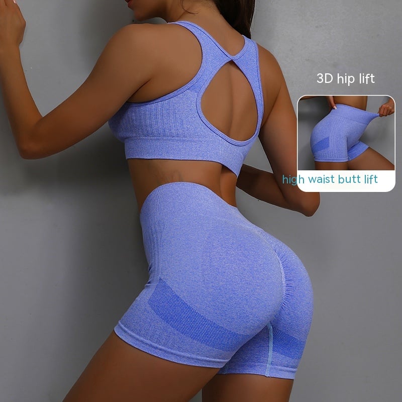Sports Fitness Yoga Suit Breathable Hip-lifting Shorts And Hollow Out Back Bra Womens Clothing
