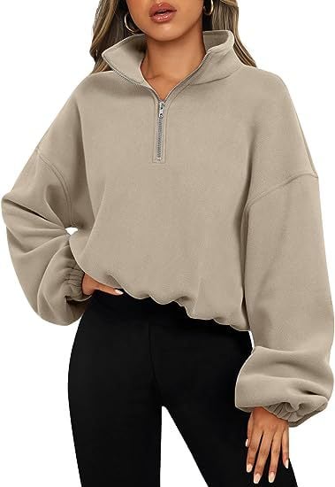 Lockerer Sport-Pullover-Hoodie für Frauen, Winter, einfarbig, mit Reißverschluss und Stehkragen, dickes, warmes Kleidungsstück