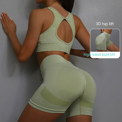 Sports Fitness Yoga Suit Breathable Hip-lifting Shorts And Hollow Out Back Bra Womens Clothing
