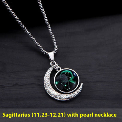 12 Sternzeichen Mond Stern Leuchtende Halskette Anhänger Schmuck Damen Anhänger Hohler Leuchtender Stein Halskette Geschenk