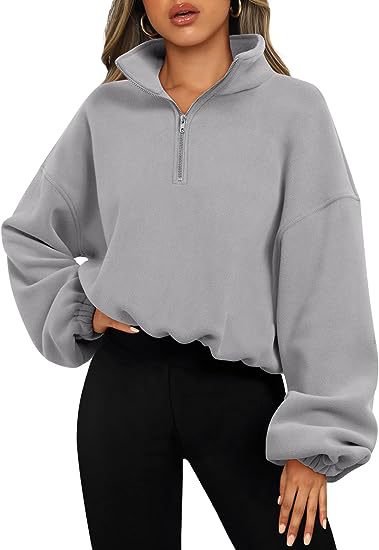 Lockerer Sport-Pullover-Hoodie für Frauen, Winter, einfarbig, mit Reißverschluss und Stehkragen, dickes, warmes Kleidungsstück