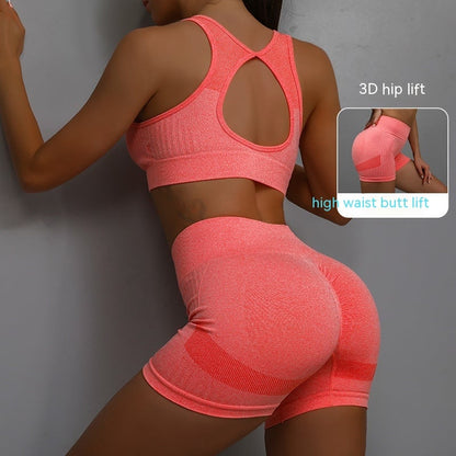 Sports Fitness Yoga Suit Breathable Hip-lifting Shorts And Hollow Out Back Bra Womens Clothing
