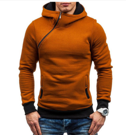 Hoodie Schräge Zipper Einfarbig Hoodies Männer Mode Trainingsanzug Männlichen Sweatshirt Hoody Herren
