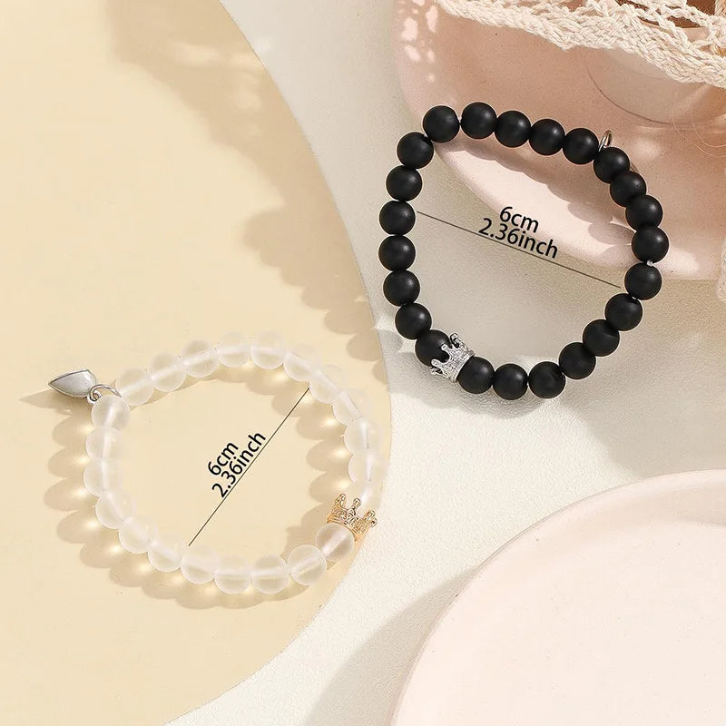 Handgefertigtes Kronen-Perlen-Charms-Armband, leuchtendes Herz, im Dunkeln leuchtendes Partnerarmband für Liebhaber, Männer und Frauen, fluoreszierendes Geschenk