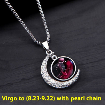 12 Sternzeichen Mond Stern Leuchtende Halskette Anhänger Schmuck Damen Anhänger Hohler Leuchtender Stein Halskette Geschenk