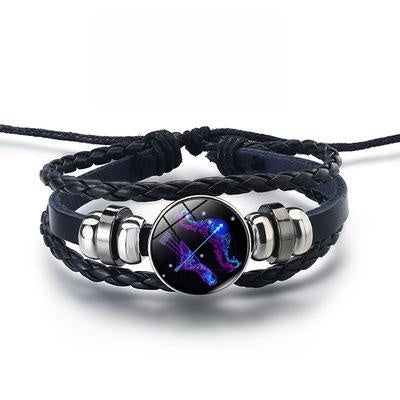 Zodiac Sign Luminous Bracelet Fashionable Night Light Punk Style Starry Sky Bracelet for Men, Women and Children