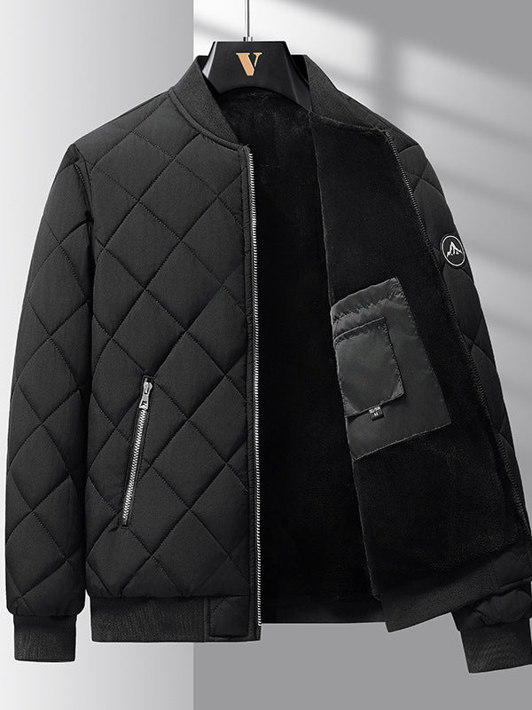 Modischer Rauten-Nähdesign Baumwollmantel Winter Warm Verdickte Baseballjacke Lässige Einfarbige Oberbekleidung für Männer