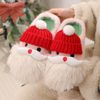 Süße Weihnachtsmann Hausschuhe Winter Warm Indoor rutschfeste Boden Plüschschuhe für Frauen