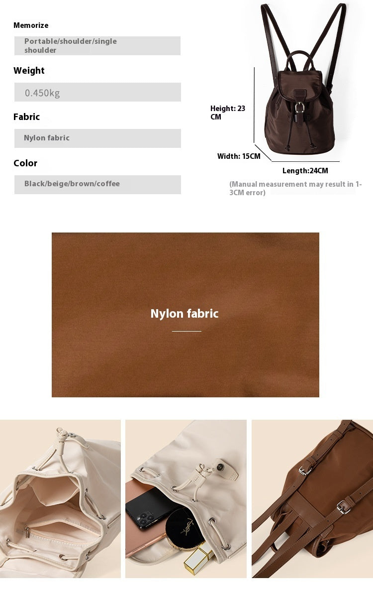 Nylon Drawstring Bundle Backpack Casual Versatile Simple Solid Color Large Capacity