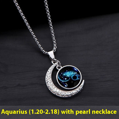 12 Sternzeichen Mond Stern Leuchtende Halskette Anhänger Schmuck Damen Anhänger Hohler Leuchtender Stein Halskette Geschenk