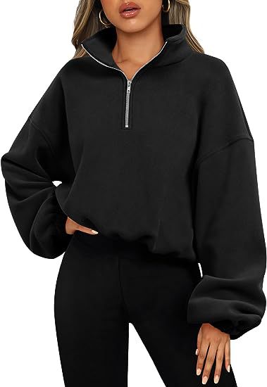 Lockerer Sport-Pullover-Hoodie für Frauen, Winter, einfarbig, mit Reißverschluss und Stehkragen, dickes, warmes Kleidungsstück