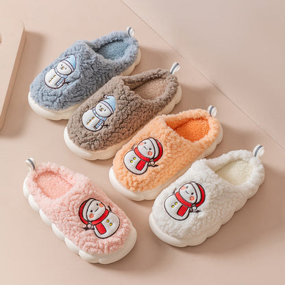 Cute snowman slippers for winter, warm, plush, thick-soled, non-slip, for couples, soft-bottomed slippers, bedroom slippers